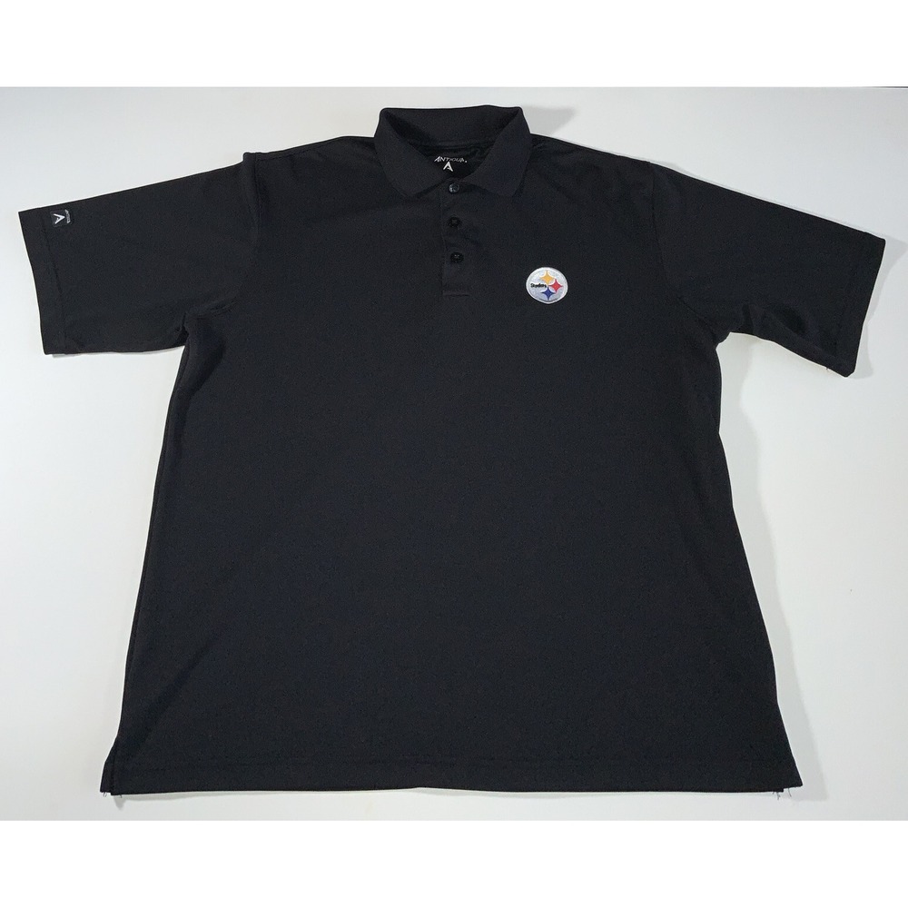 Antigua NFL Pittsburgh Steelers Polo Shirt Men's Size Medium Black Short Sleeve